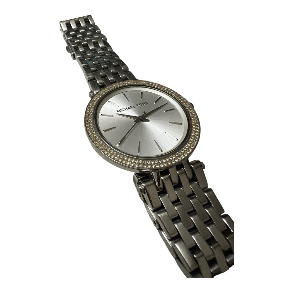 Michael Kors Metallic Silver Watch with Crystal Bezel